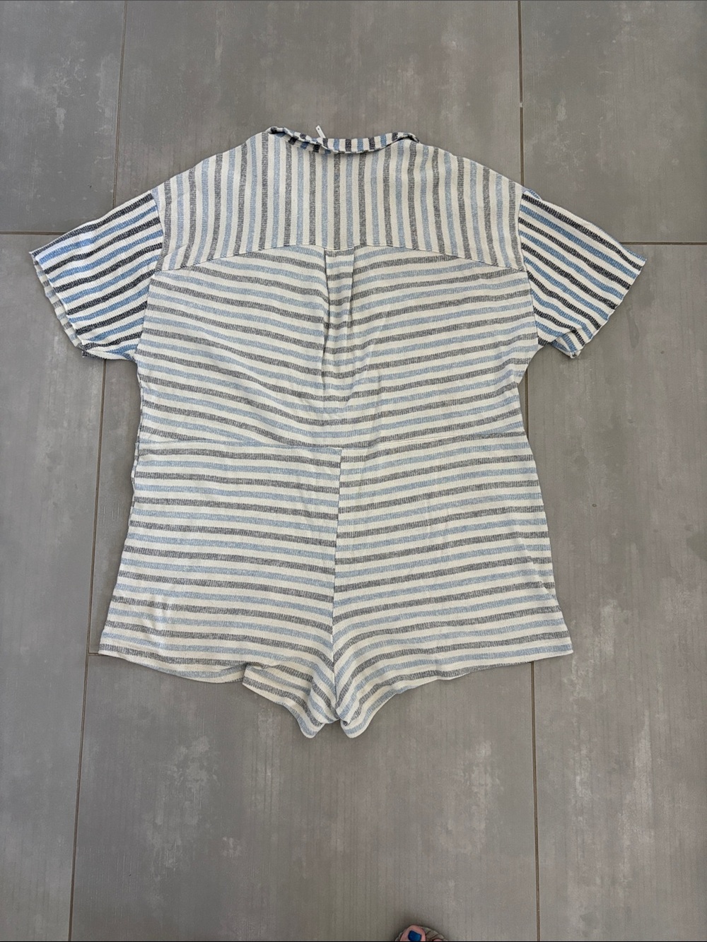 Free People Blue and White Striped Short-Sleeve Romper - Picture 2 of 3